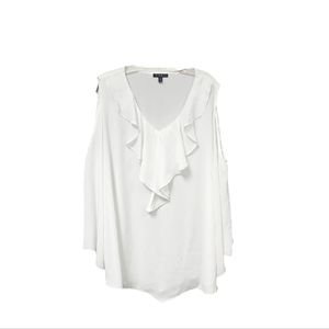 Cold Shoulder White Top With Ruffled V Shape Neckline Size 3X